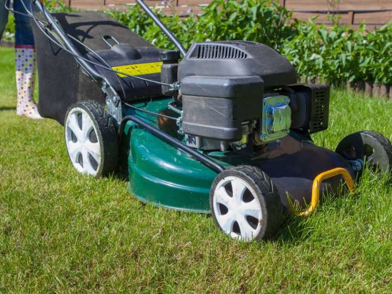 woman mowing the lawn