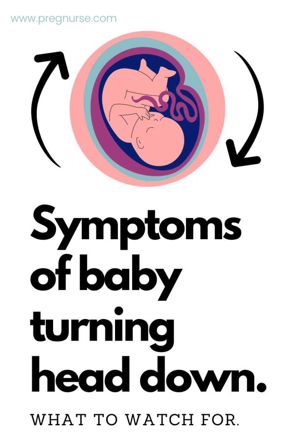 fetus with turning arrows around it / symptoms of baby turning head down / what to watch for.