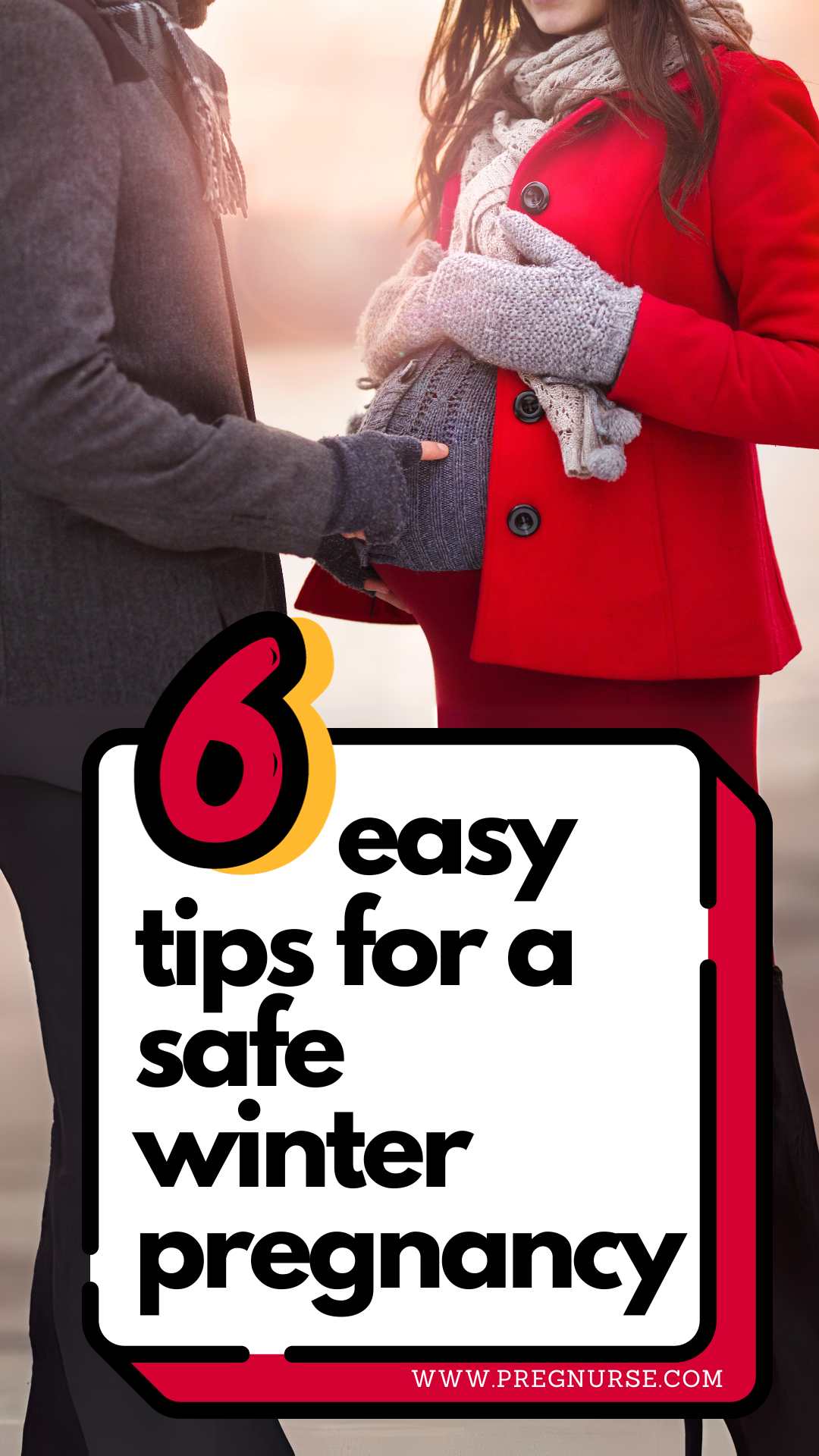 pregnant couple in winter coats, 6 eays tips for a safe winter pregnancy