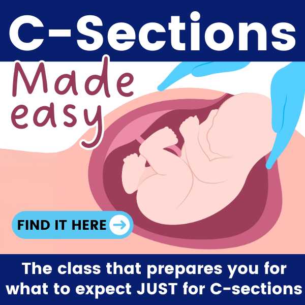 c-sections made easy / find it here -- the class that prepares you for what to expect just for c-sections.  image of a c-section taking baby out