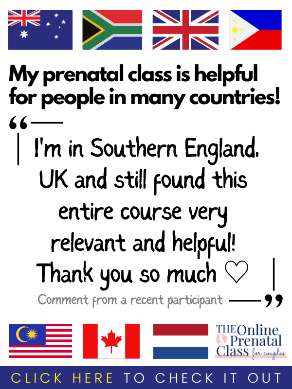 pictures of many country's flags / My prenatal class is helpful for people in many countries! I'm in Southern England, UK and still found this entire course very relevant and helpful! Thank you so much ♡ / comment from a recent participant