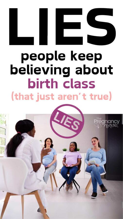 pregnant women in a birth class // lies people keep believing about birth class (that just aren't true).