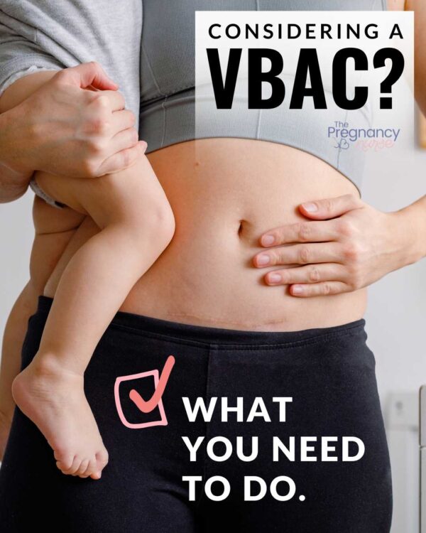 woman with a previous cesarean, holding a baby // considering a VBAC -- what you need to do.