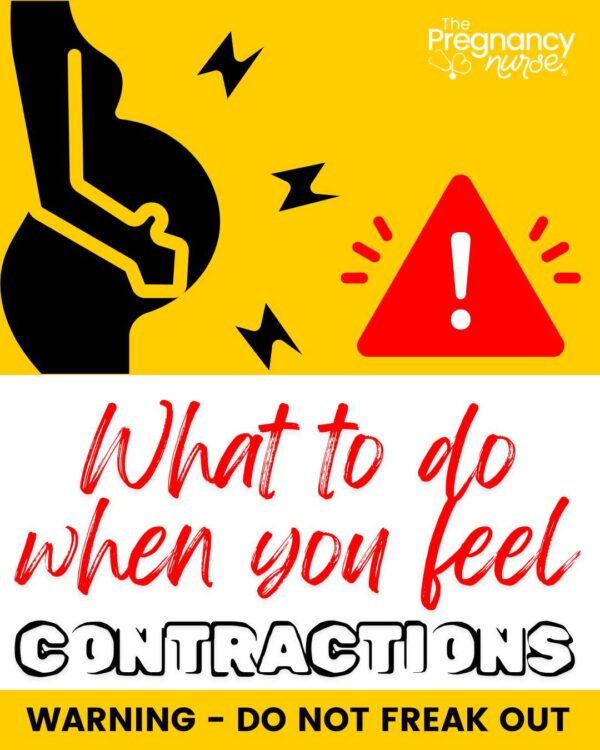 pregnant woman icon contracting and warning sign / what to do when you feel contractions // warning - do not freak out.