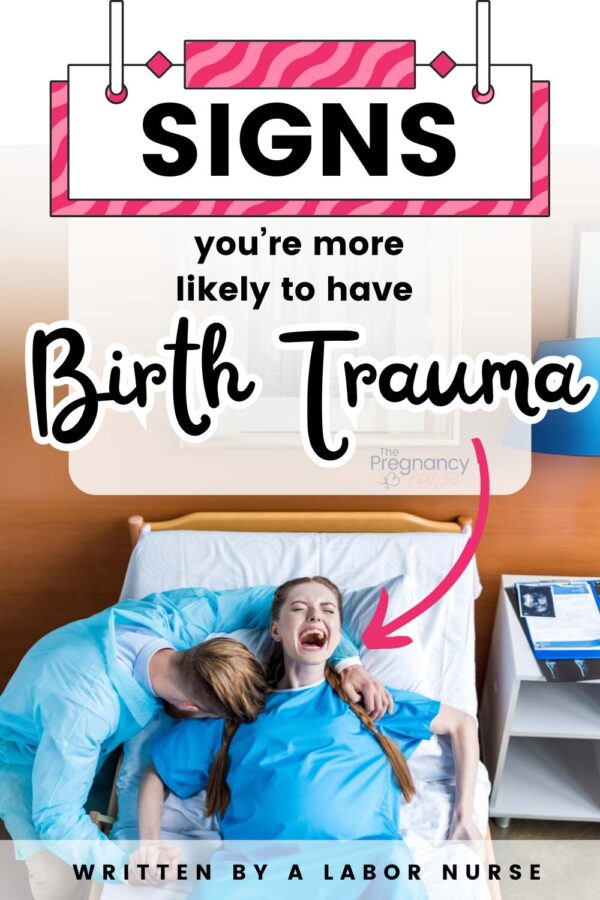 woman with partner screaming in labor // signs you're more likely to have birth trauma