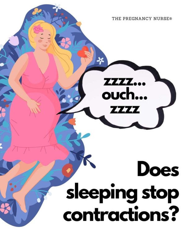 pregnant woman sleeping //  does sleeping stop contractions -- she's saying "zzz ouch... zzzz