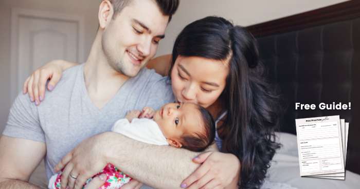 couple loving their new baby // postpartum plan guide.