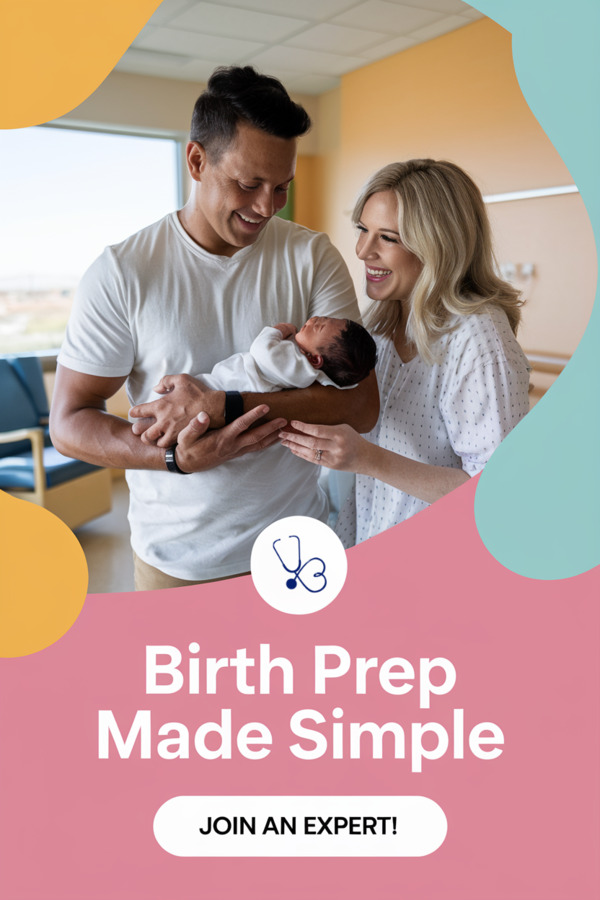 couple holding a newborn in the hospital -- birth prep made simpel -- join an expert!