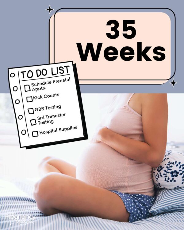 pregnant woman sitting on bed // 35 weeks to do list