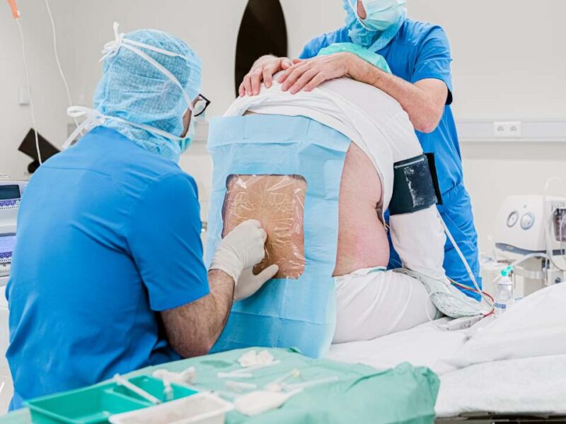 Patient getting an epidural
