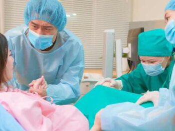 Pregnant woman pushing out a baby