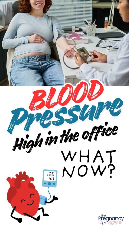 pregnant woman having her blood pressure checked //  blood pressure high in the office -- what next?